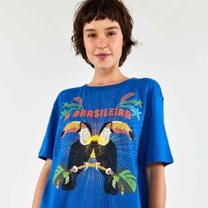 Farm Rio Vibrant Blue Toucan Oversized T-shirt